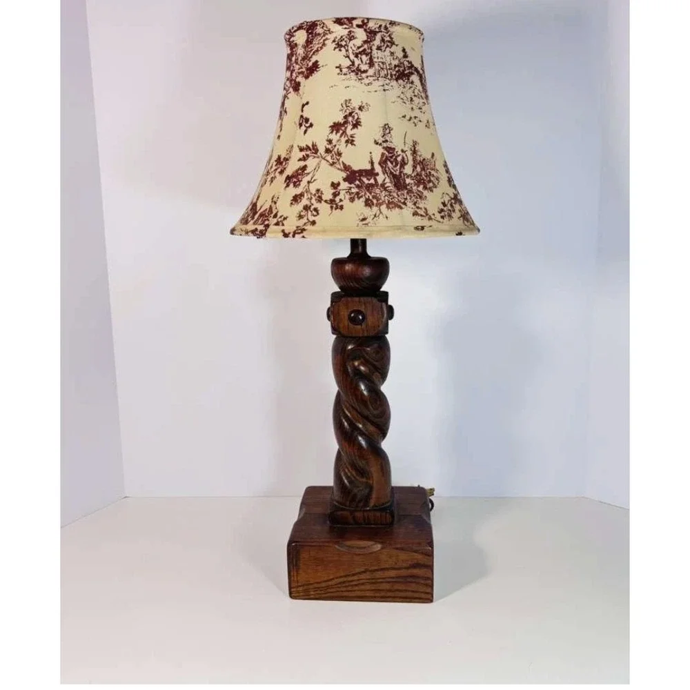 Hand-Carved Barley Twist Wood Table Lamp  17